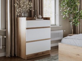Комод 3 ящика Брауни (дуб делано/белый) в Кудряшовском - kudryashovskij.mebel-nsk.ru | фото