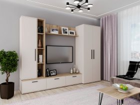 Модульная стенка Верона (сатин/дуб крафт серый) в Кудряшовском - kudryashovskij.mebel-nsk.ru | фото