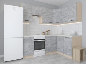 Модульная угловая кухня 1,4м*2,1м Лада (цемент) в Кудряшовском - kudryashovskij.mebel-nsk.ru | фото