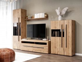 Модульная стенка Ницца (дуб вотан) в Кудряшовском - kudryashovskij.mebel-nsk.ru | фото