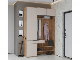 Прихожая с пеналом и антресолью ЛЕВАЯ Сицилия (дуб альпийский/тефия) в Кудряшовском - kudryashovskij.mebel-nsk.ru | фото