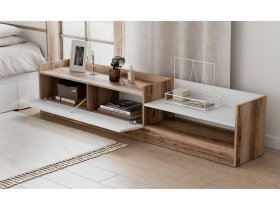 Тумба под ТВ Брауни (дуб делано/белый) в Кудряшовском - kudryashovskij.mebel-nsk.ru | фото
